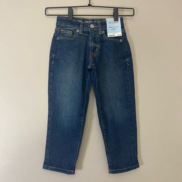 Cat & Jack Girls' High-Rise Ankle Straight Jeans with Front Snap Closure - Picture 1 of 7